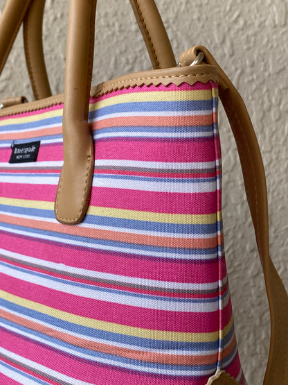 Kate Spade New York Pink Striped Canvas & Leather Summer Tote Bag