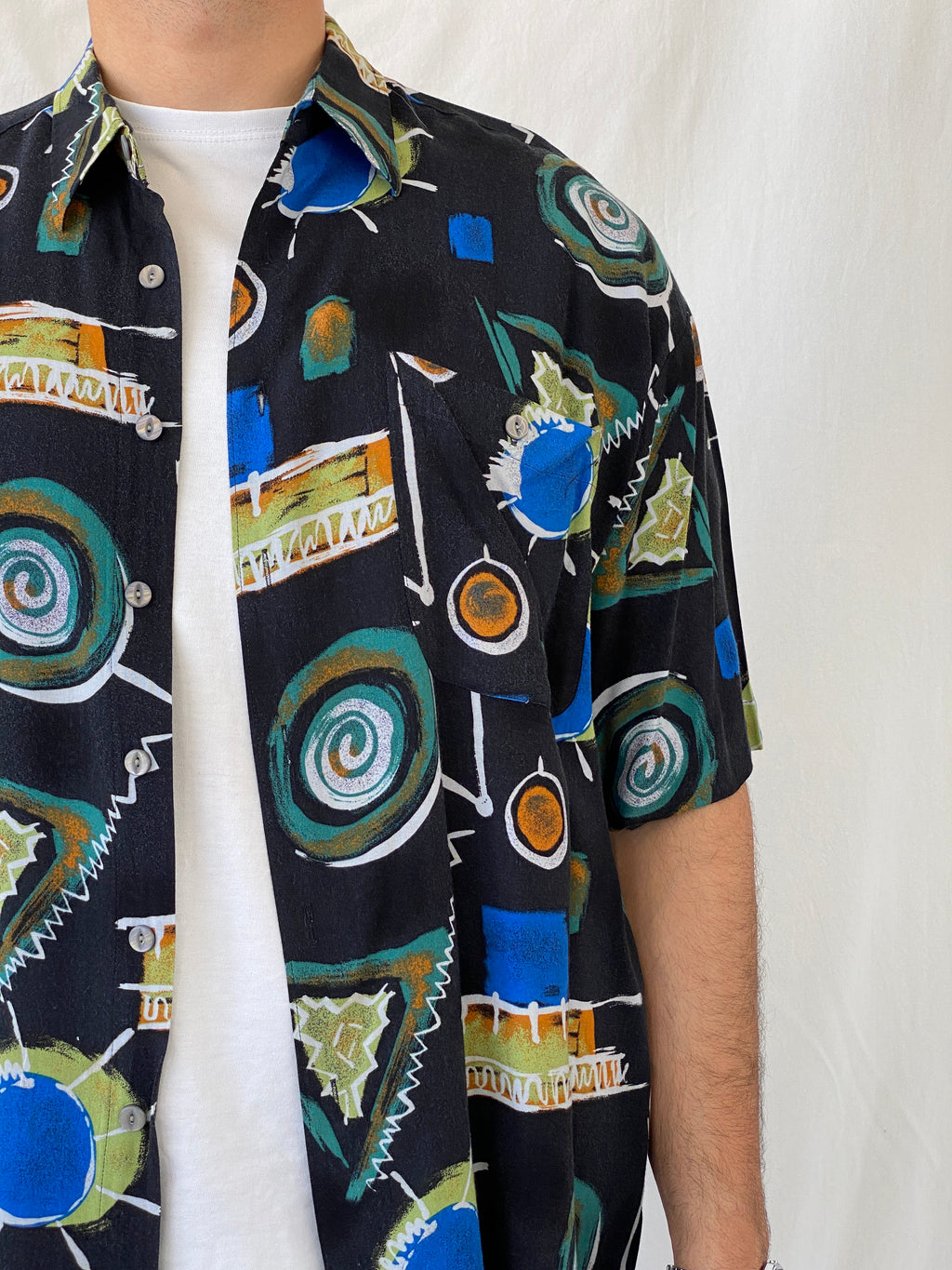 Vintage Y2K Canda Crazy Pattern Short Sleeve Button Up Men’s Shirt - XL