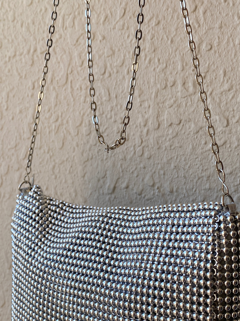 Vintage La Regale Silver Mesh Evening Bag with Chain Strap – Y2K Glam