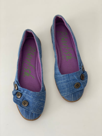 Vintage Y2K Blowfish Malibu Blue Denim Button Ballet Flats - 36.5 EU