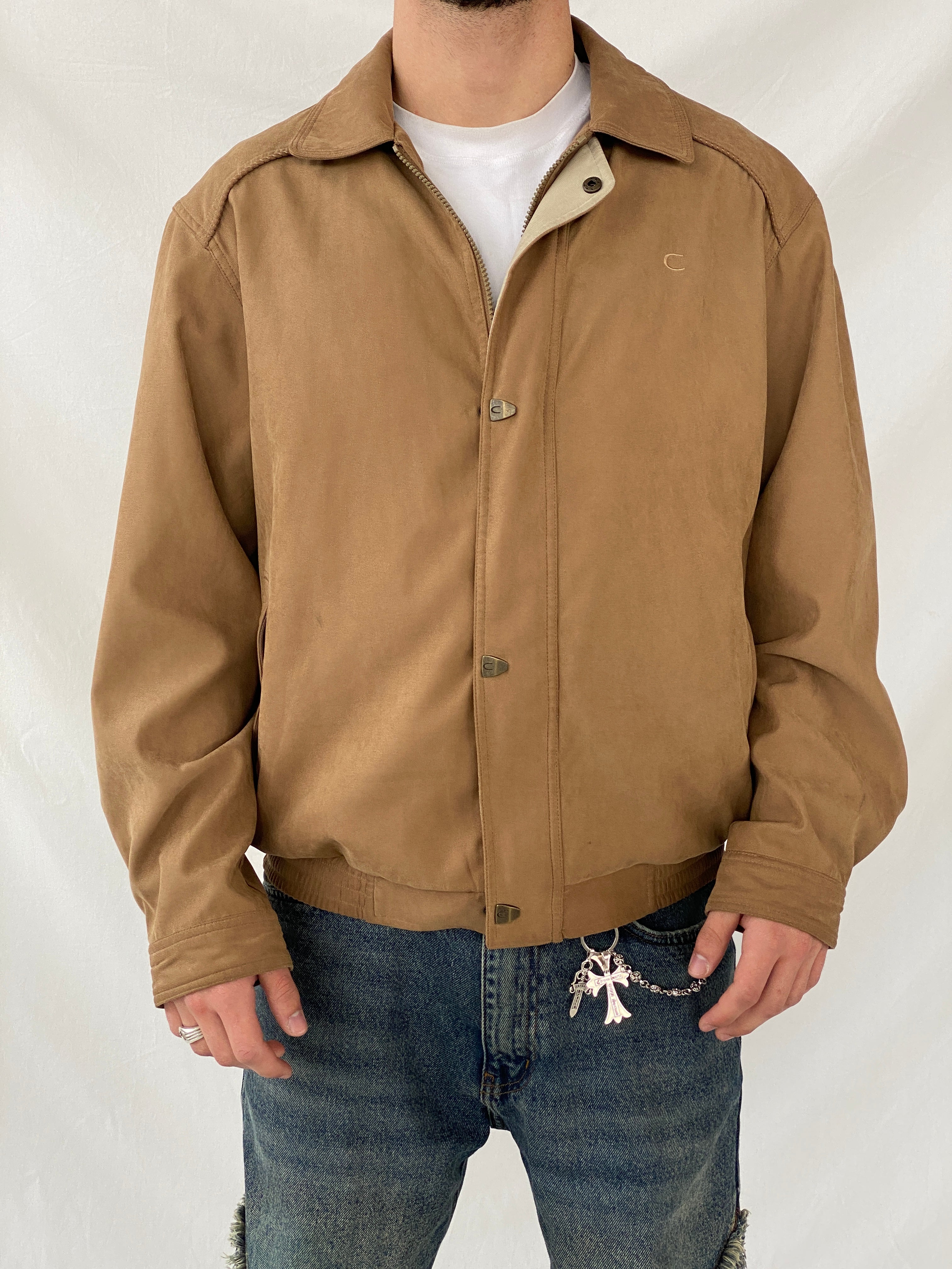 جاكيت طيار من كارابو بني عتيق من التسعينيات للعمل - مقاس متوسط