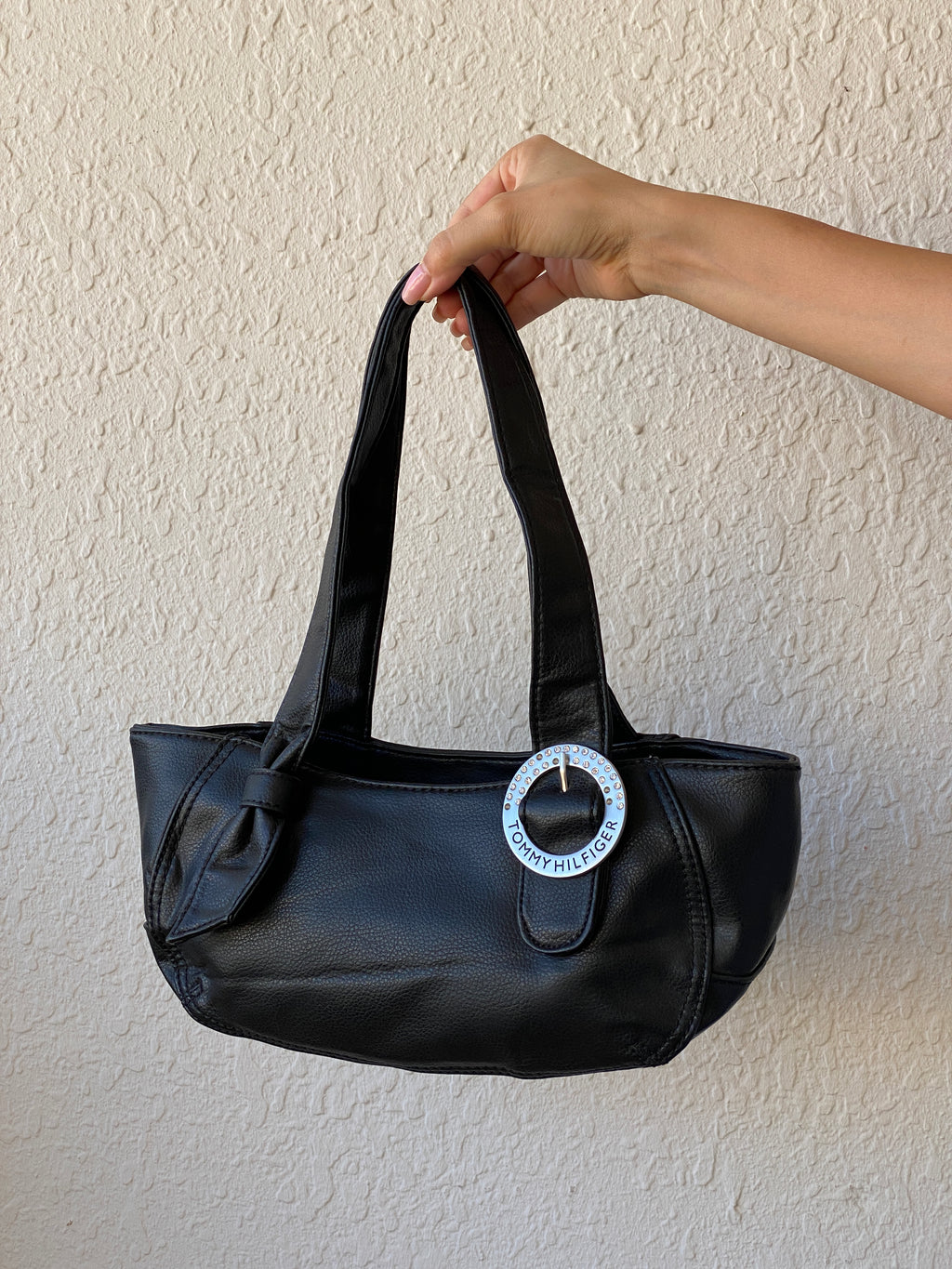 Y2K Tommy Hilfiger Black Vegan Leather Women’s Shoulder Bag