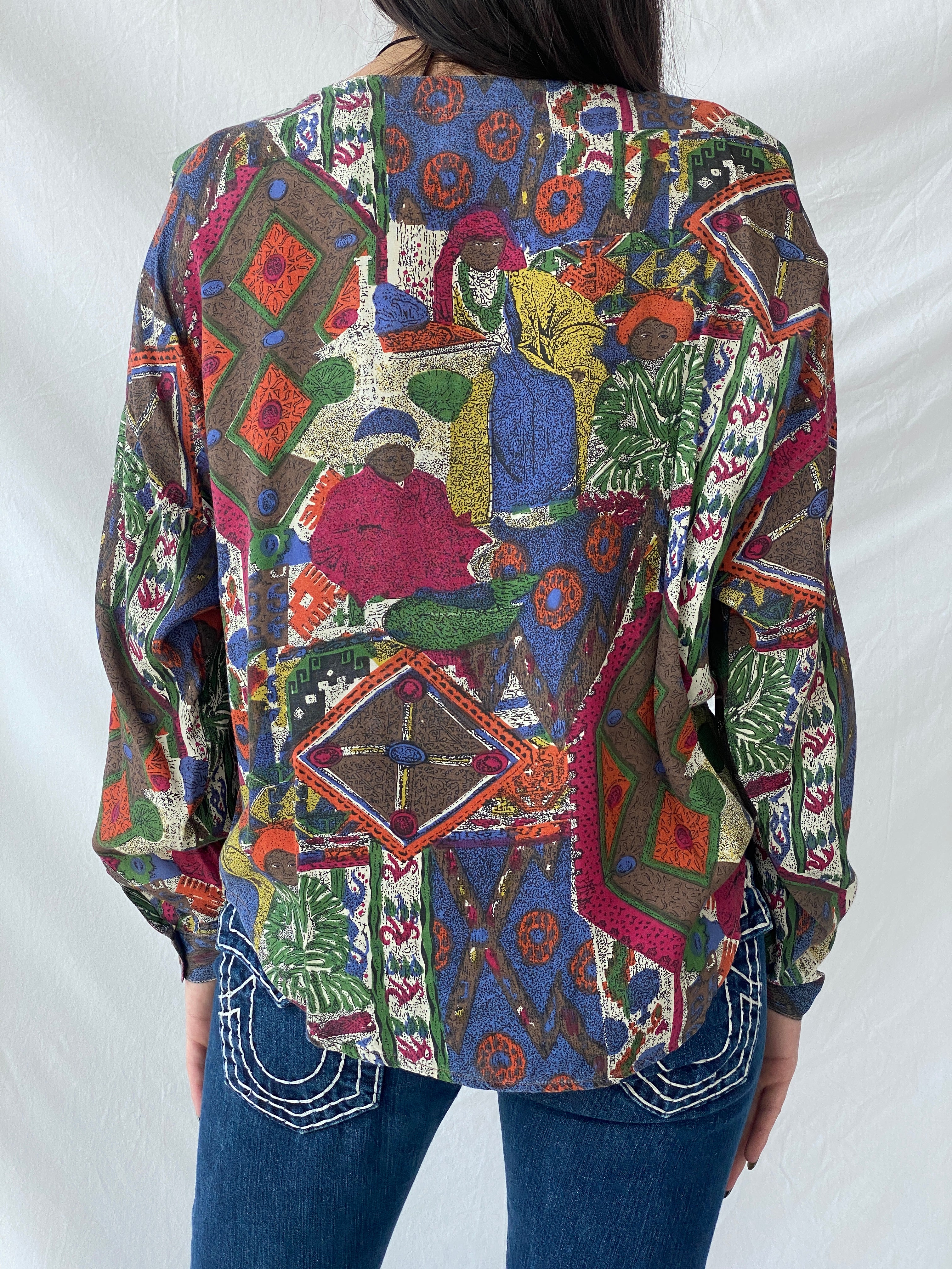 Vintage ECCO by C&A Tribal Afro Women’s Blouse Button Up Shirt - M