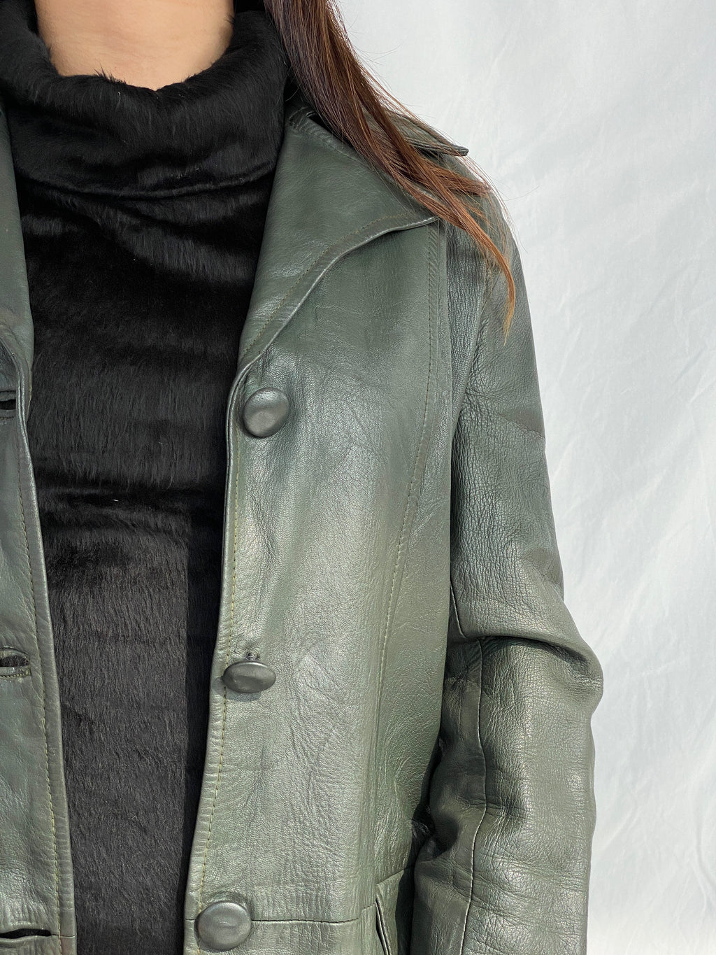 Vintage 90s Genuine Leather Olive Green Coat - L