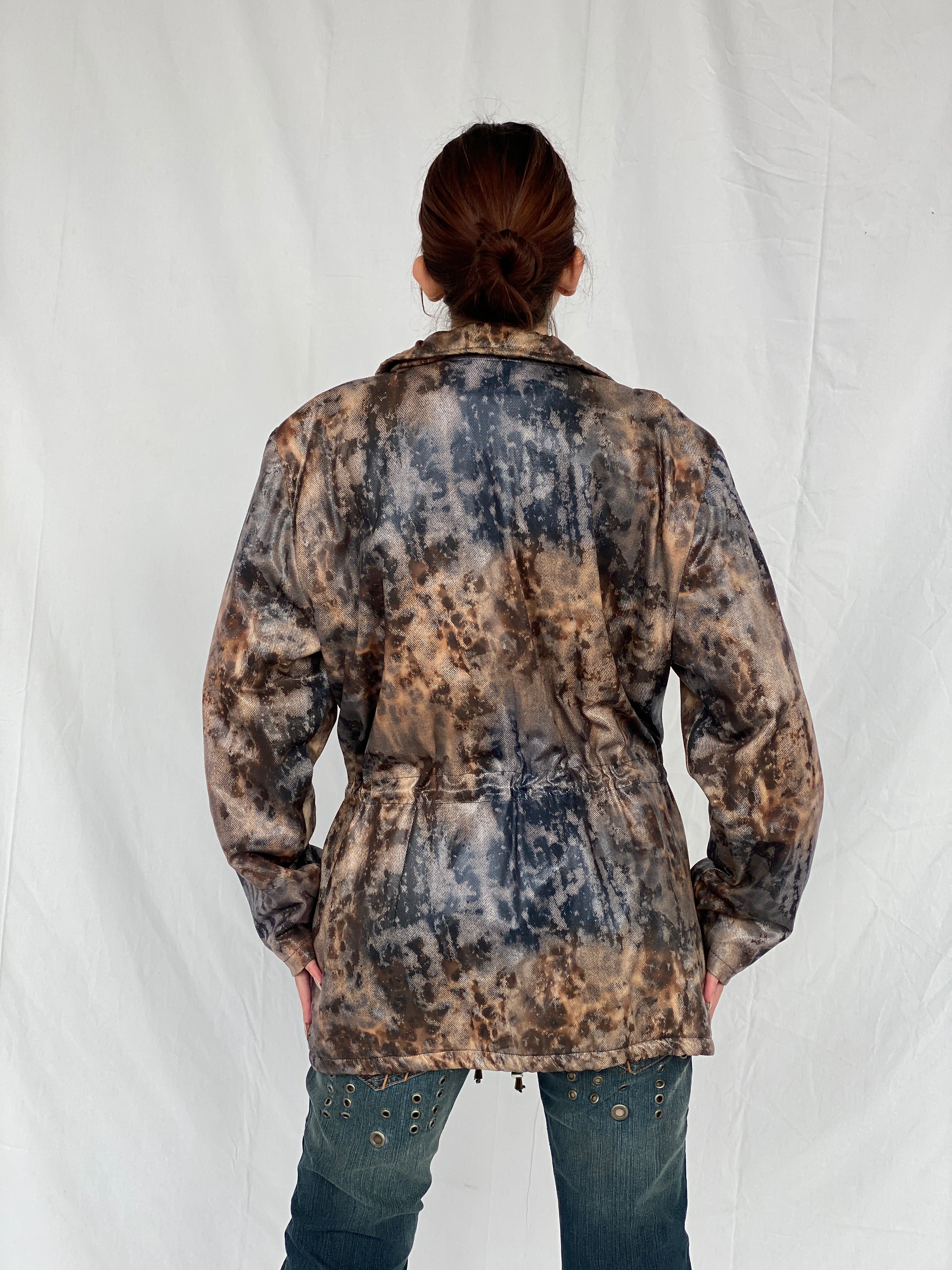 Vintage Blizard Glossy Snake Print Brown and Black Women’s Coat - L