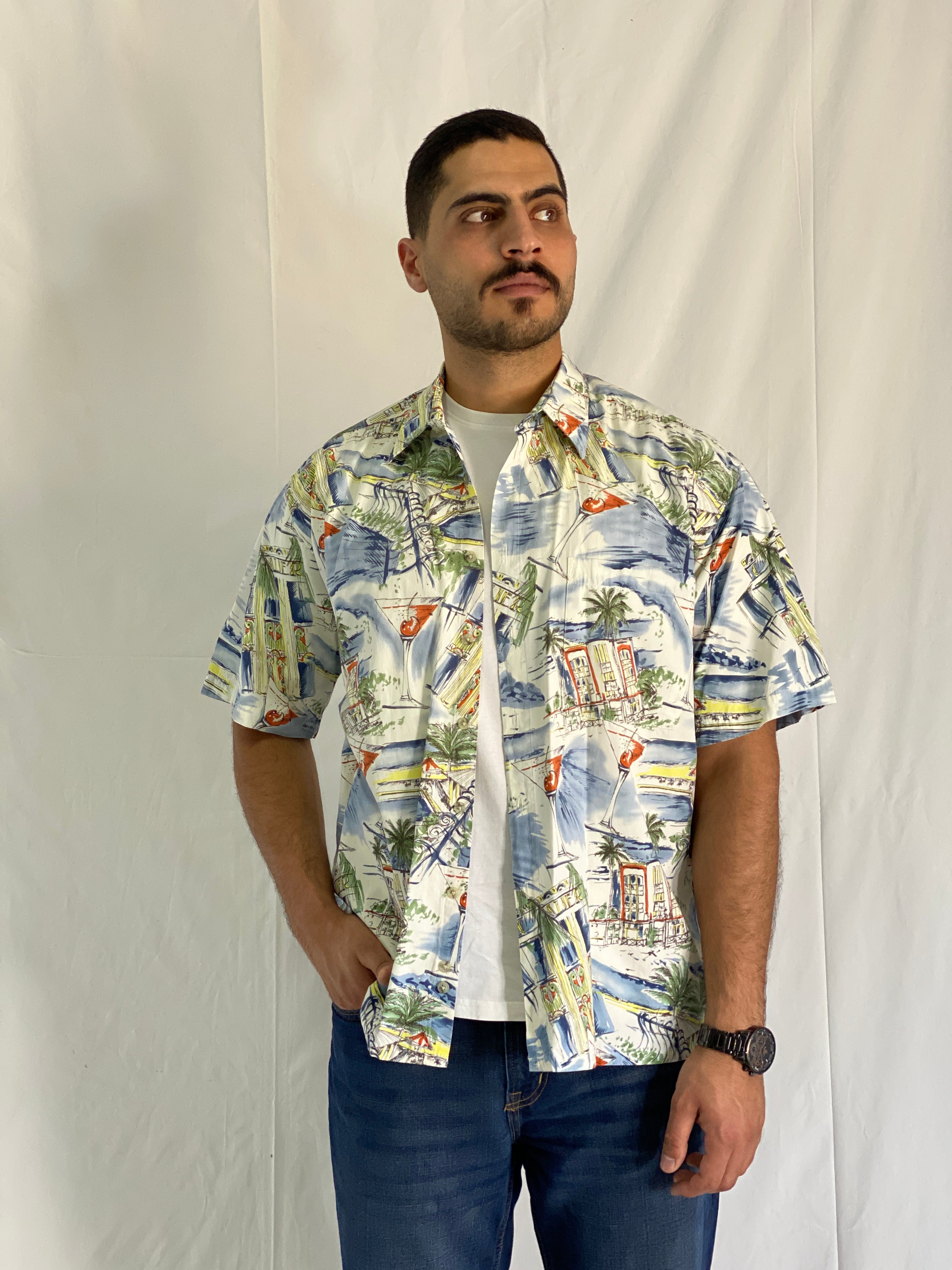 Vintage Pierre Cardin Men’s Cotton Short Sleeve Tropical Resort Print Shirt - L