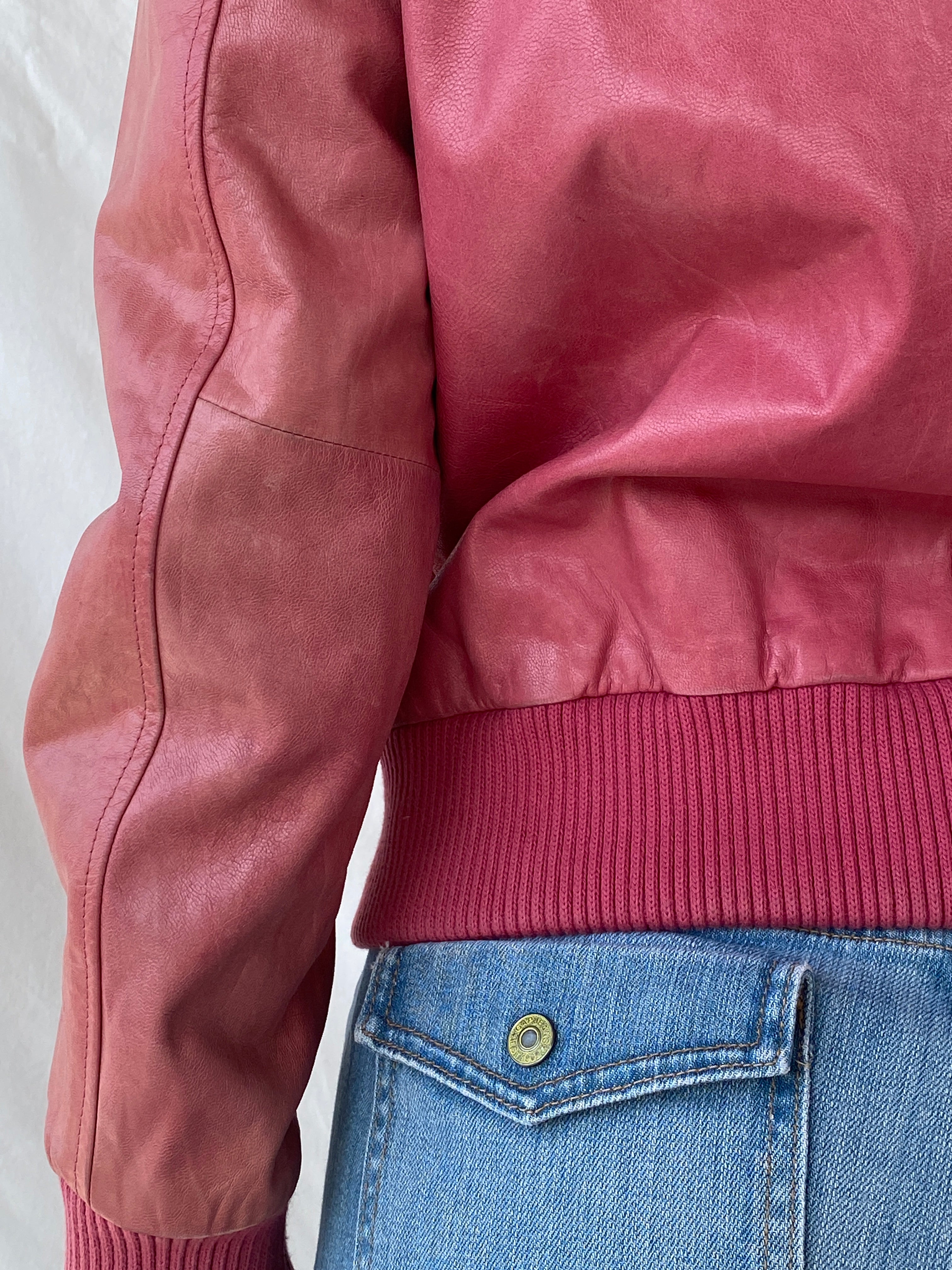 Vintage Mellachia Pink Women’s Genuine Leather Biker Style Bomber Jacket - M