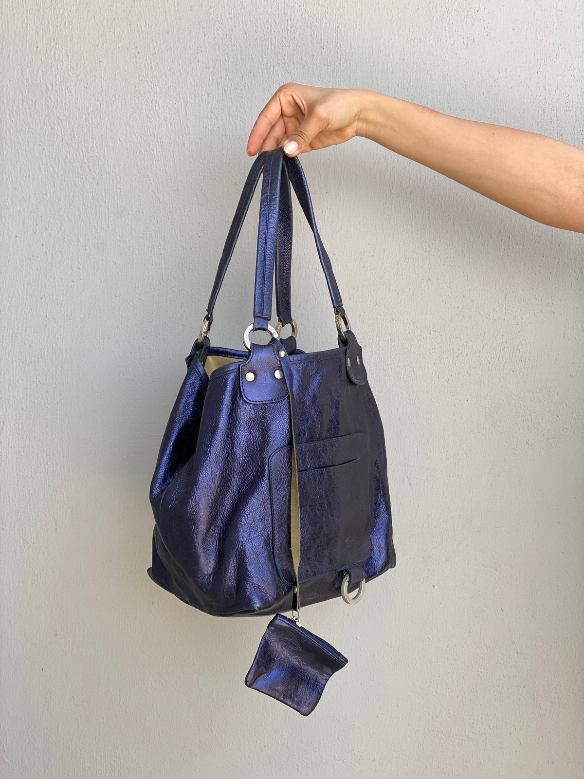 Vintage Y2K Metallic Blue Genuine Leather Slouchy Shoulder Bag Vintage Y2K Metallic Blue Genuine Leather Slouchy Shoulder Bag