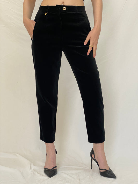 Vintage Basler Black Velvet Tailored Pants High Waist Straight Leg Evening Trousers - S