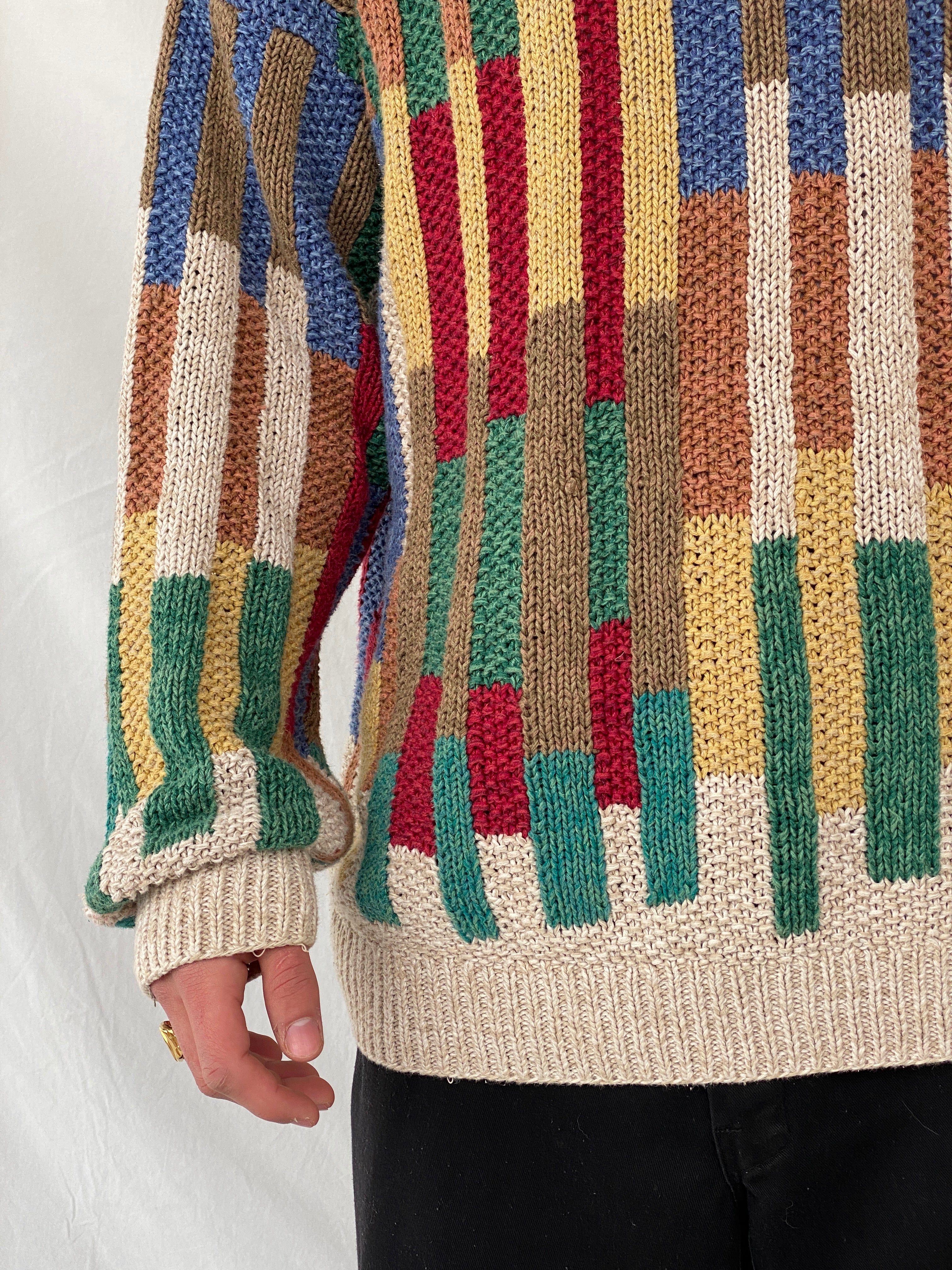 Vintage 90s Norm Thompson Men’s Crew Neck Color Block Striped Knit Sweater - XL