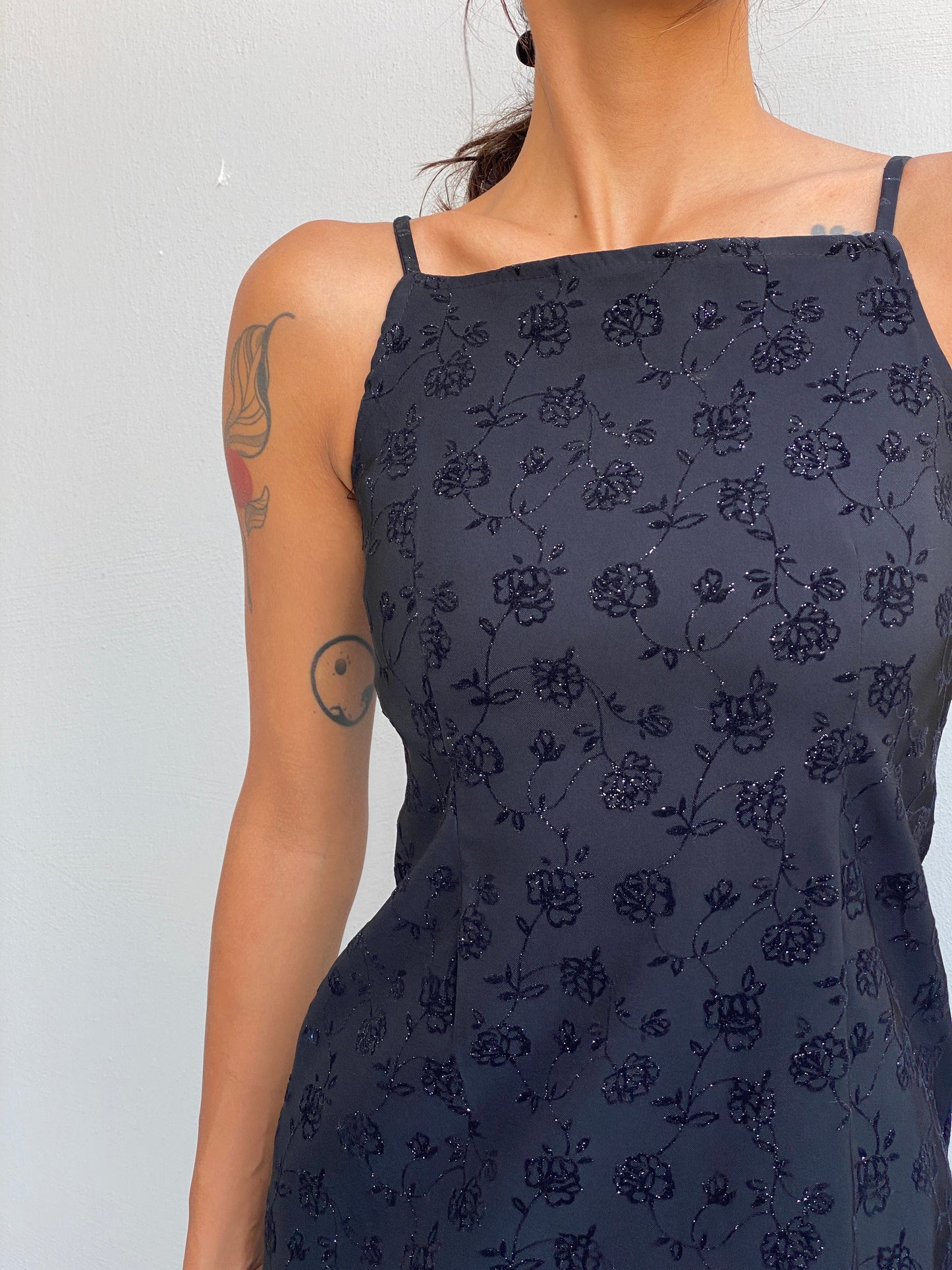 Vintage 90s Limited Too Black Floral Glitter Mini Dress - S