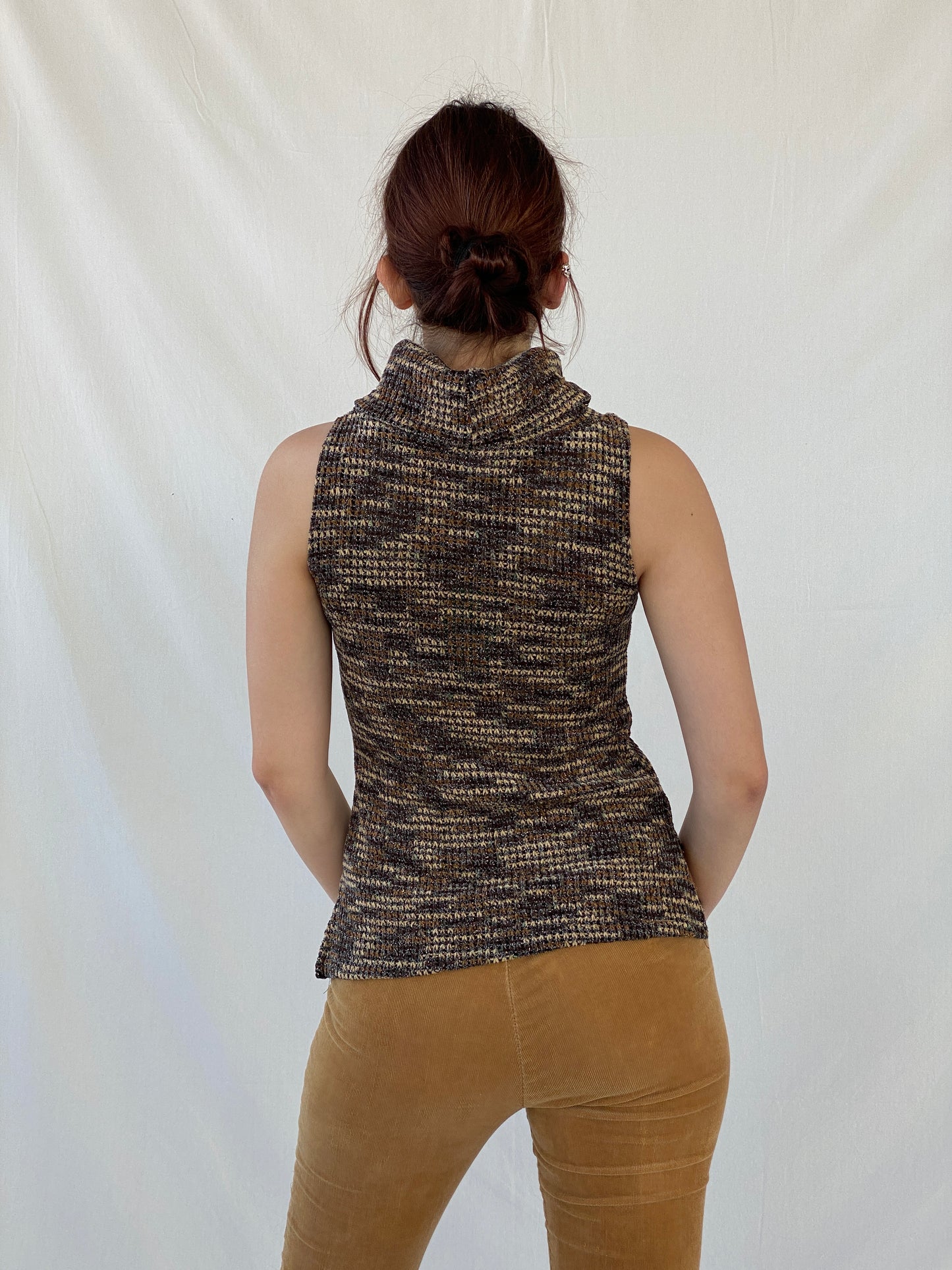 00s Papaya Clothing Shimmery Knitted Brown Sleeveless Top - L