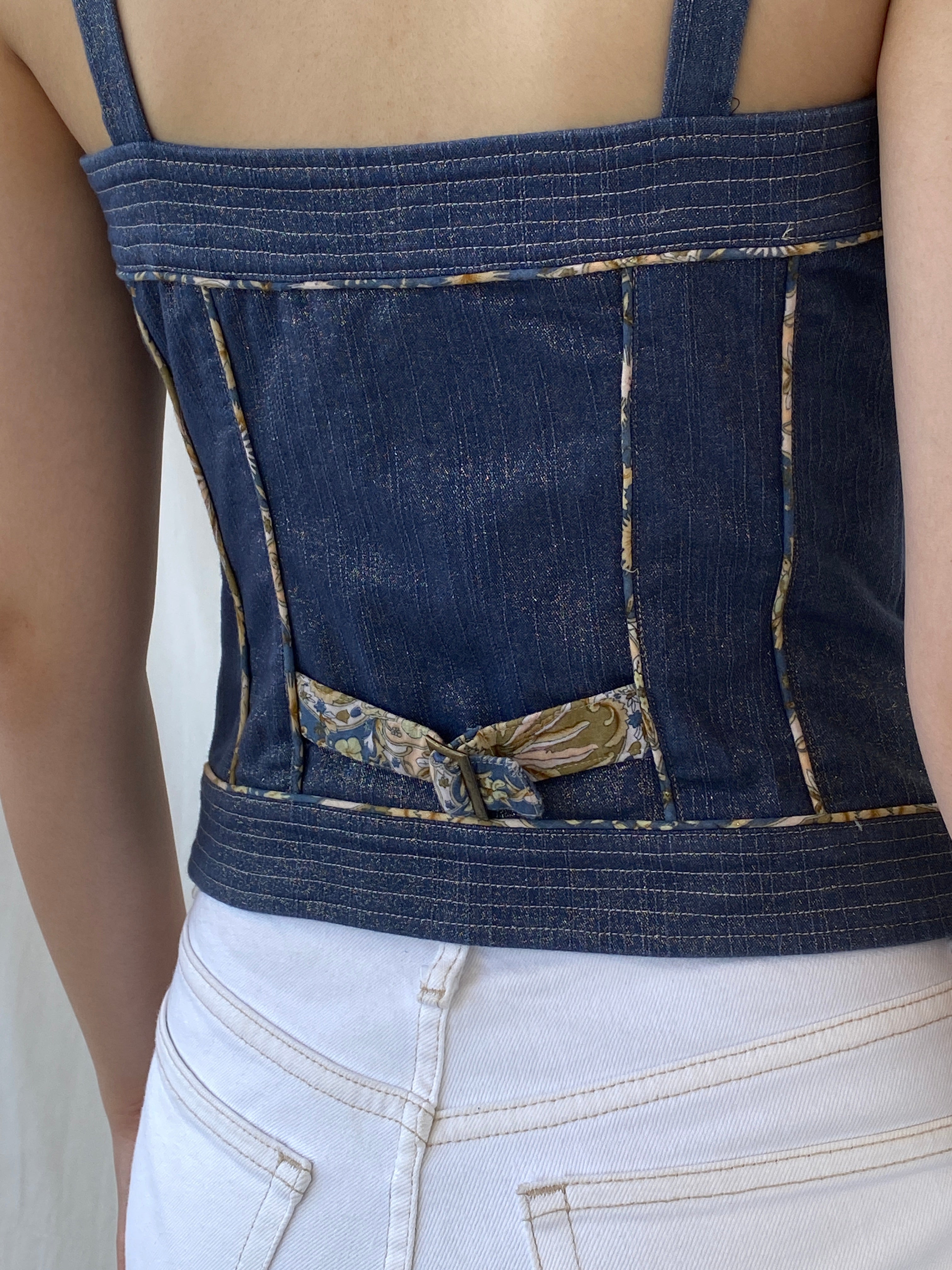 Vintage Y2K Lovie Denim Button Up Corset Top - S