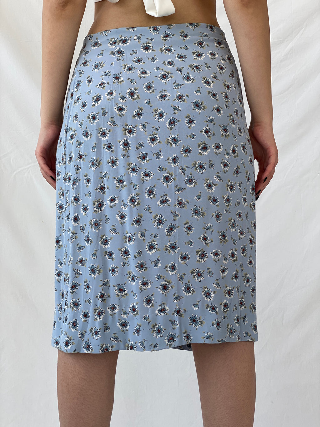 Beautiful Marks & Spenser Floral Blue Midi Wrap Fairycore Skirt - L