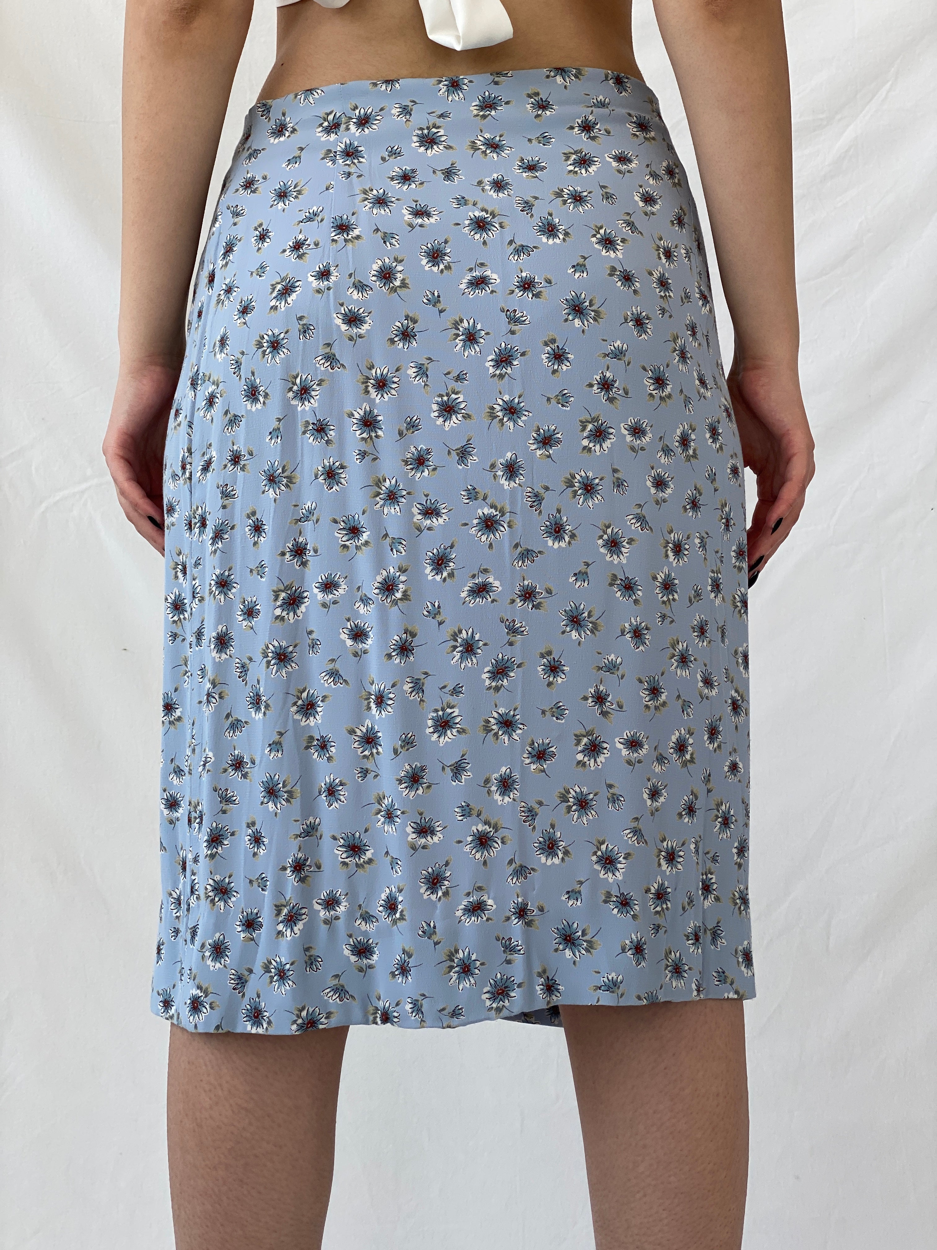 Beautiful Marks & Spenser Floral Blue Midi Wrap Fairycore Skirt - L