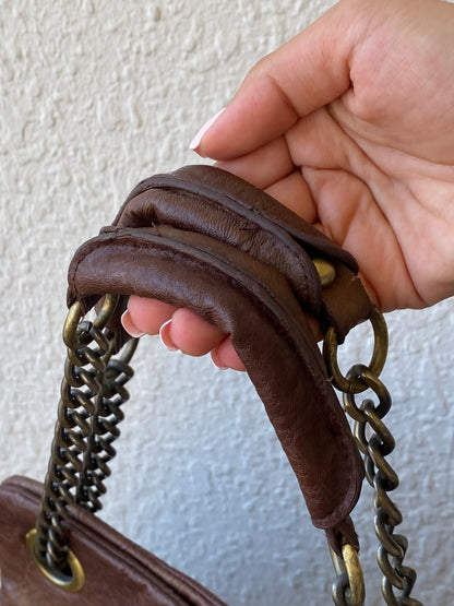 Vintage Y2K A|wear Brown Chain Handle Multi-Pocket Shoulder Bag