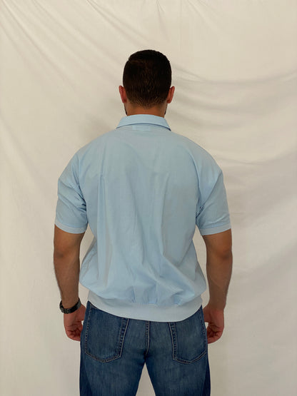 Vintage Alexxus Knit Panel Polo Shirt Blue & White Retro Pullover – XL