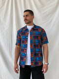Vintage Aztec Tribal Blue Multi-Color Men’s Short Sleeve Shirt - L