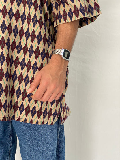 Vintage 90s Michael Thomas Argyle Print Pullover Shirt Oversized Geometric Pattern Shirt - 2XL