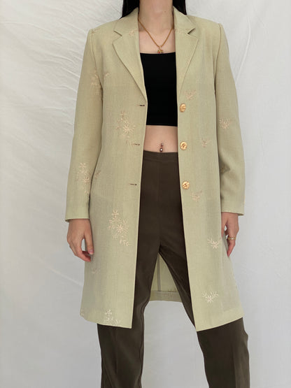 Vintage DANIELA Classic Line Osmanbey Cream Floral Long Blazer Coat - M