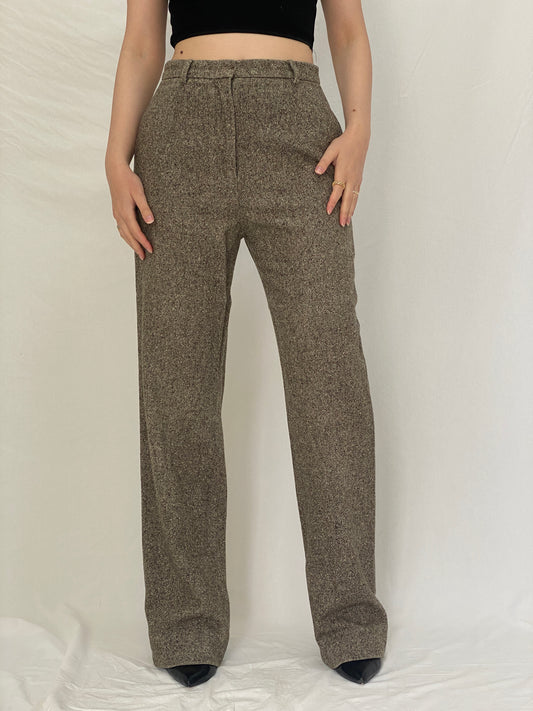 Vintage Max Mara Brown Wool Silk Tailored Trousers High Waist Winter Office Pants - M