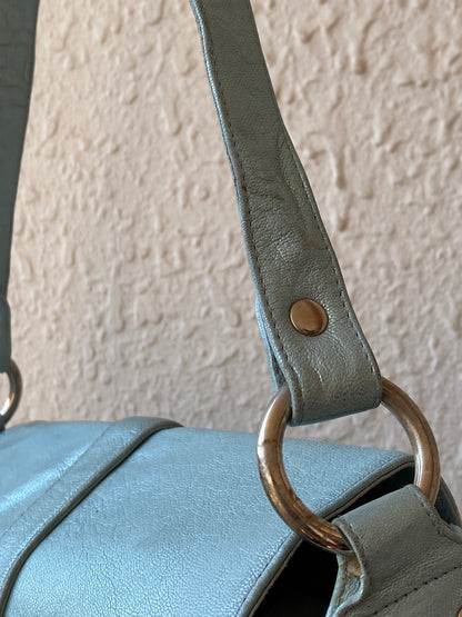 Vintage Stuart Weitzman Metallic Ice Blue Leather Shoulder Bag
