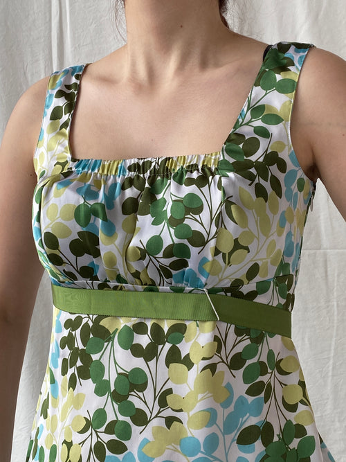Ann Taylor LOFT Cottage Core Leaf Print Green Sleeveless Blouse - S