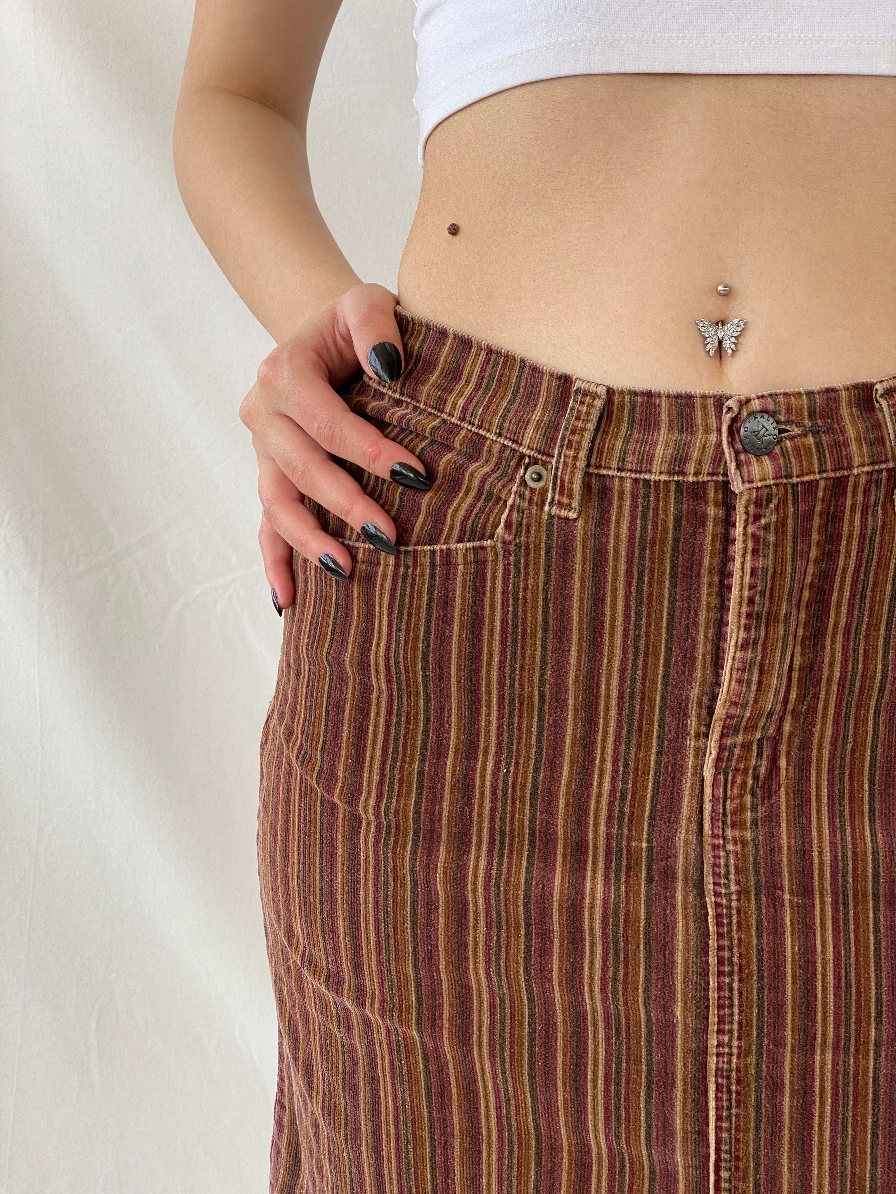 Y2K Kaliko Striped Corduroy Brown Short Skirt - M