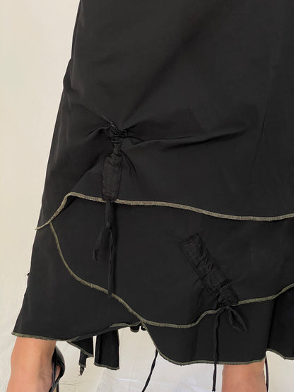 Vintage Y2K TLTN Tolentino Black Utility Wrap Midi Skirt Cotton - XL