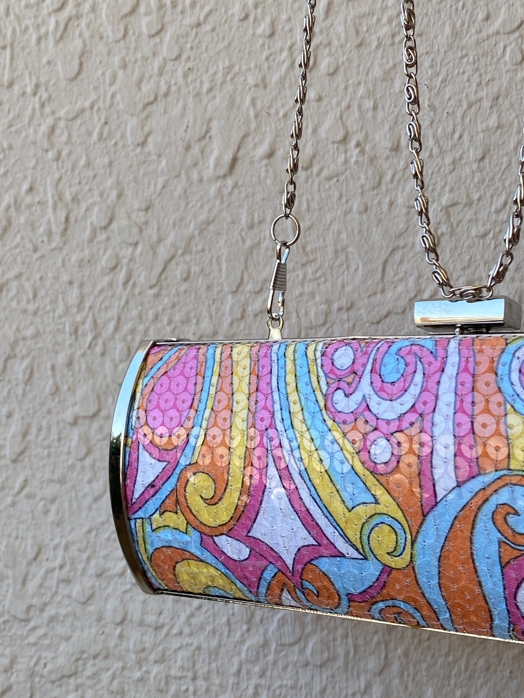 Multicolor Sequined Groovy Silver Hardware Party Clutch