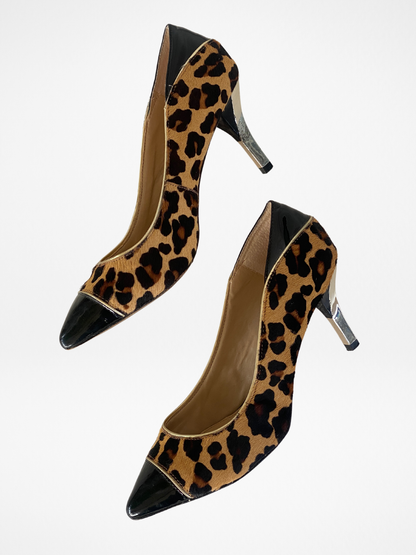 Antonio Melani Cheetah Print Real Sheared Calf Fur High Heels Leather - 39EUR