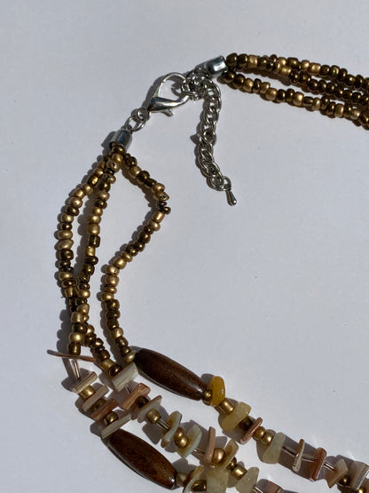 Vintage Boho Wood Shell Faux Tortoiseshell Pendant Necklace