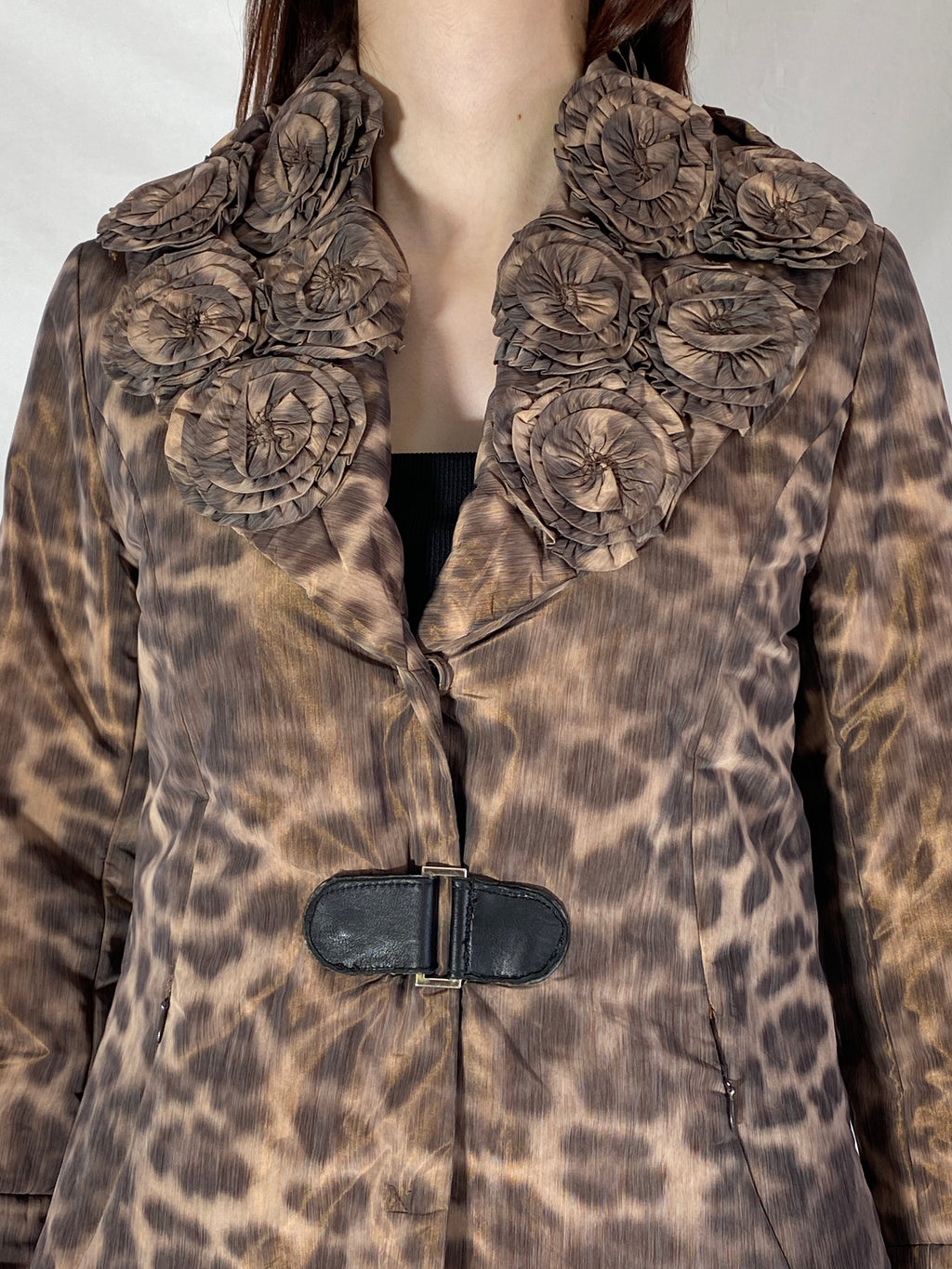 Boko Collection Leopard Print Light Jacket with Floral Collar Detail - M