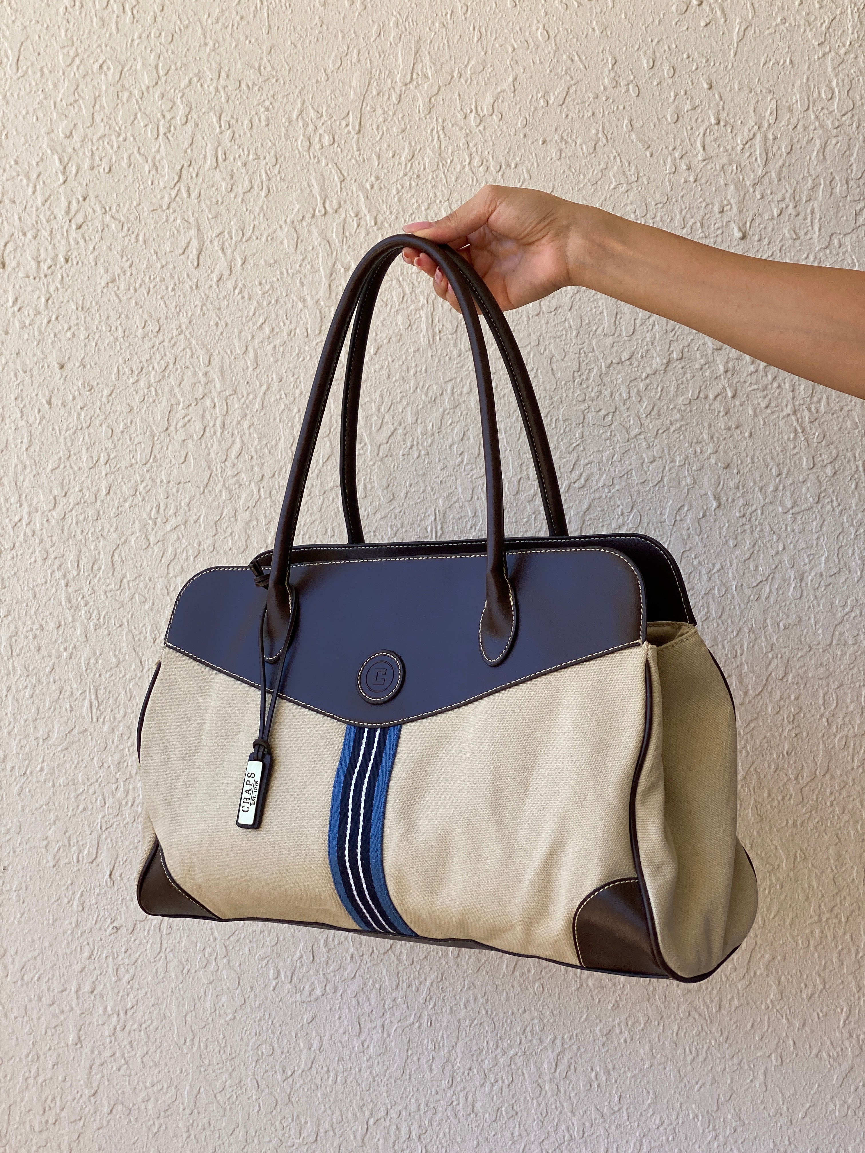 Y2K Chaps By Ralph Lauren Shoulder Bag Canvas & Vegan Leather Purse