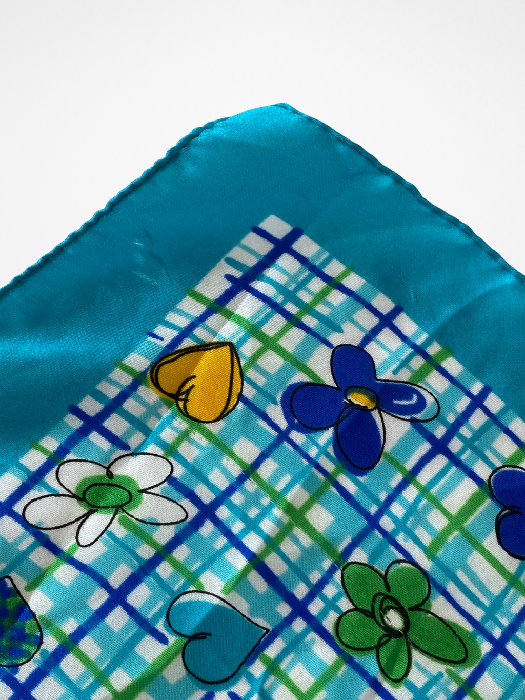 Y2K Summery Blue Square Scarf With floral heart illustrations