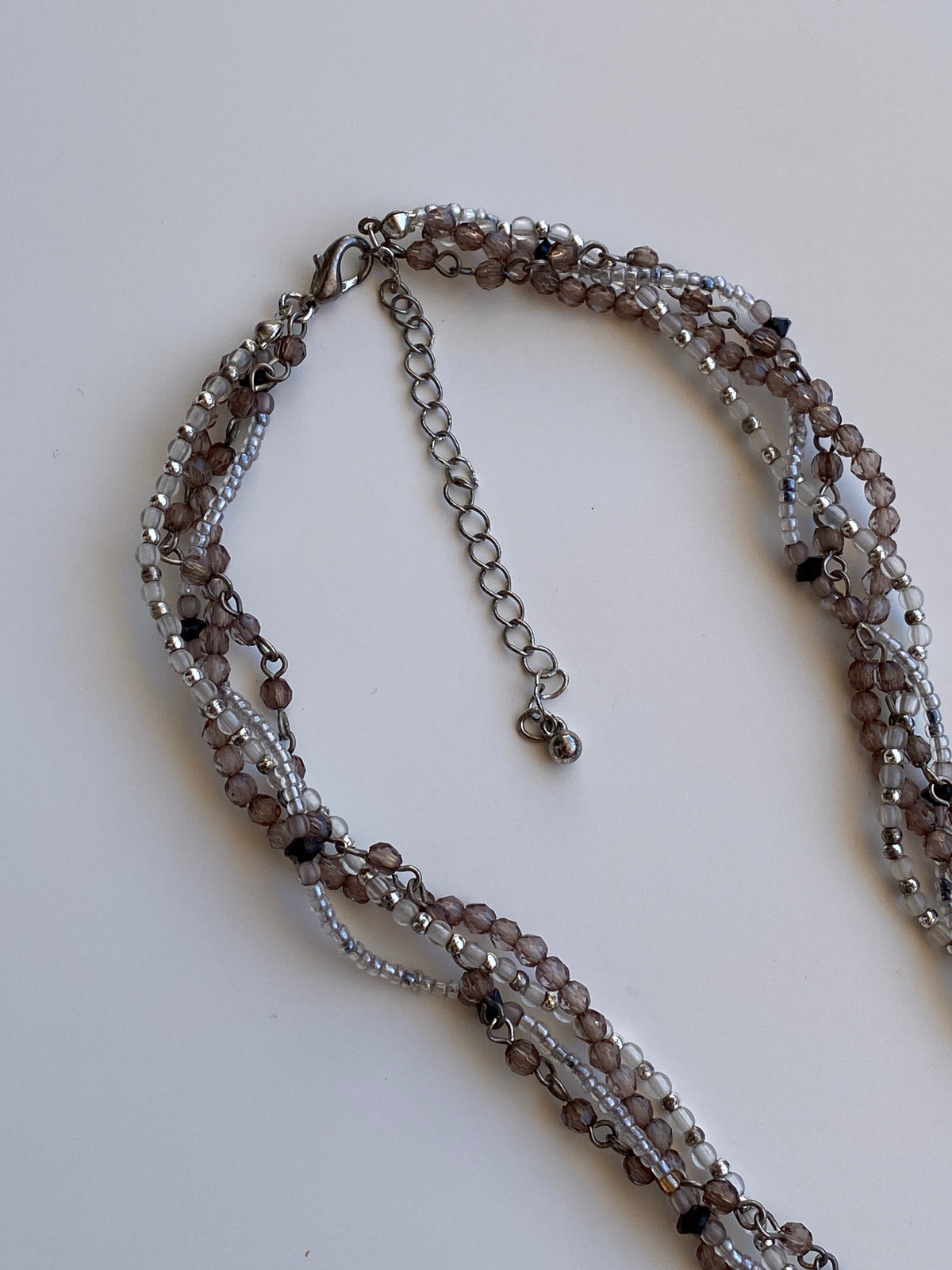 Vintage Y2K Silver-Tone Multi-Strand Beaded Floral Teardrop Pendant Necklace