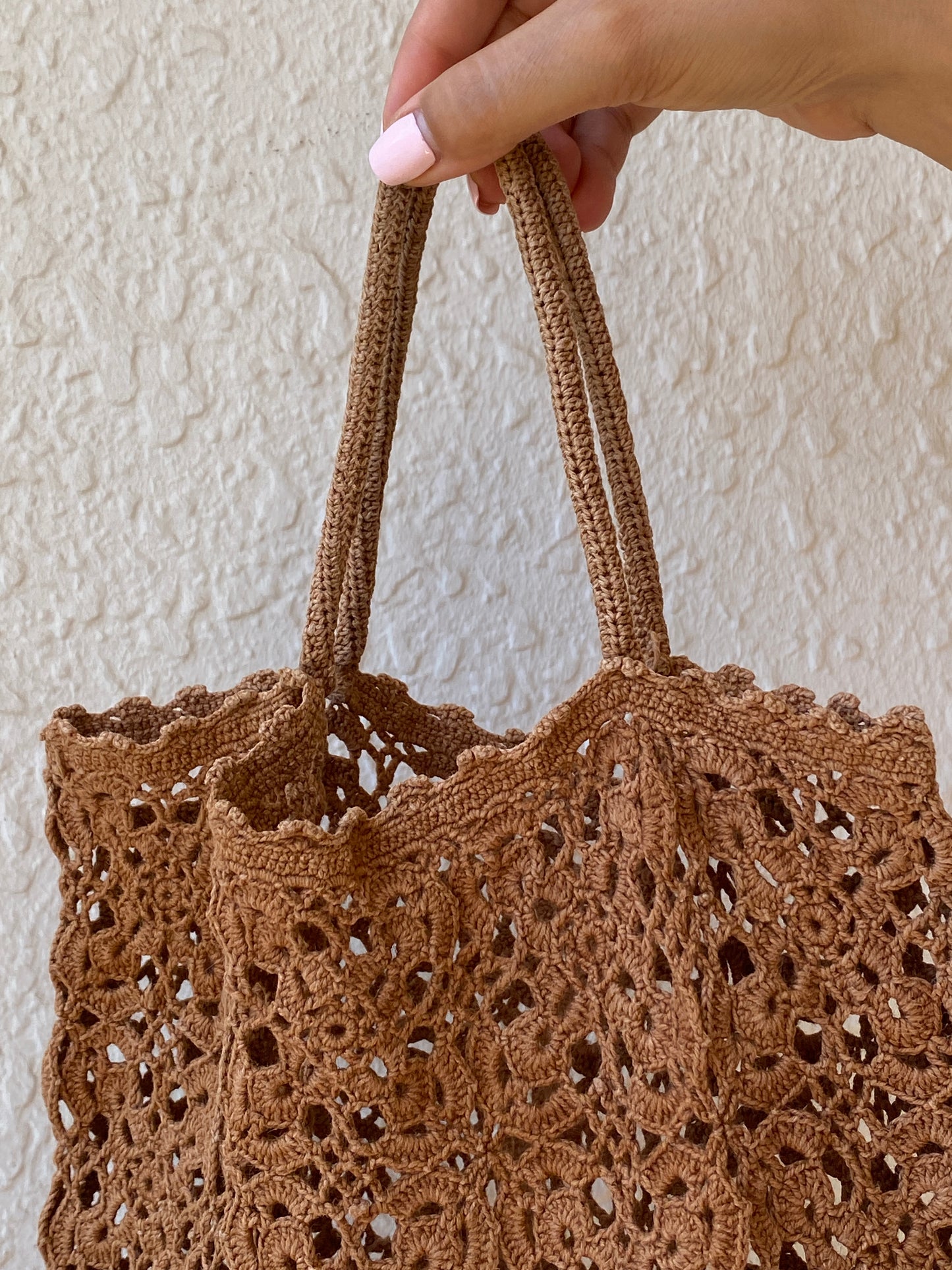 Vintage Boho Brown Hand-Crocheted Tote Bag