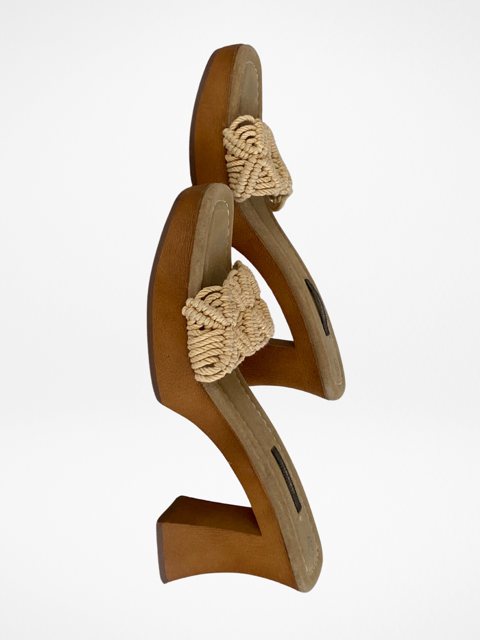 Xhilaration Natural Woven Block Heel Mules – Square Toe Slide Sandals - Size 36EU