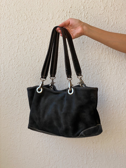 Vintage 90s J.Jill Black Genuine Suede Shoulder Bag with Leather Handles Classic Medium Purse