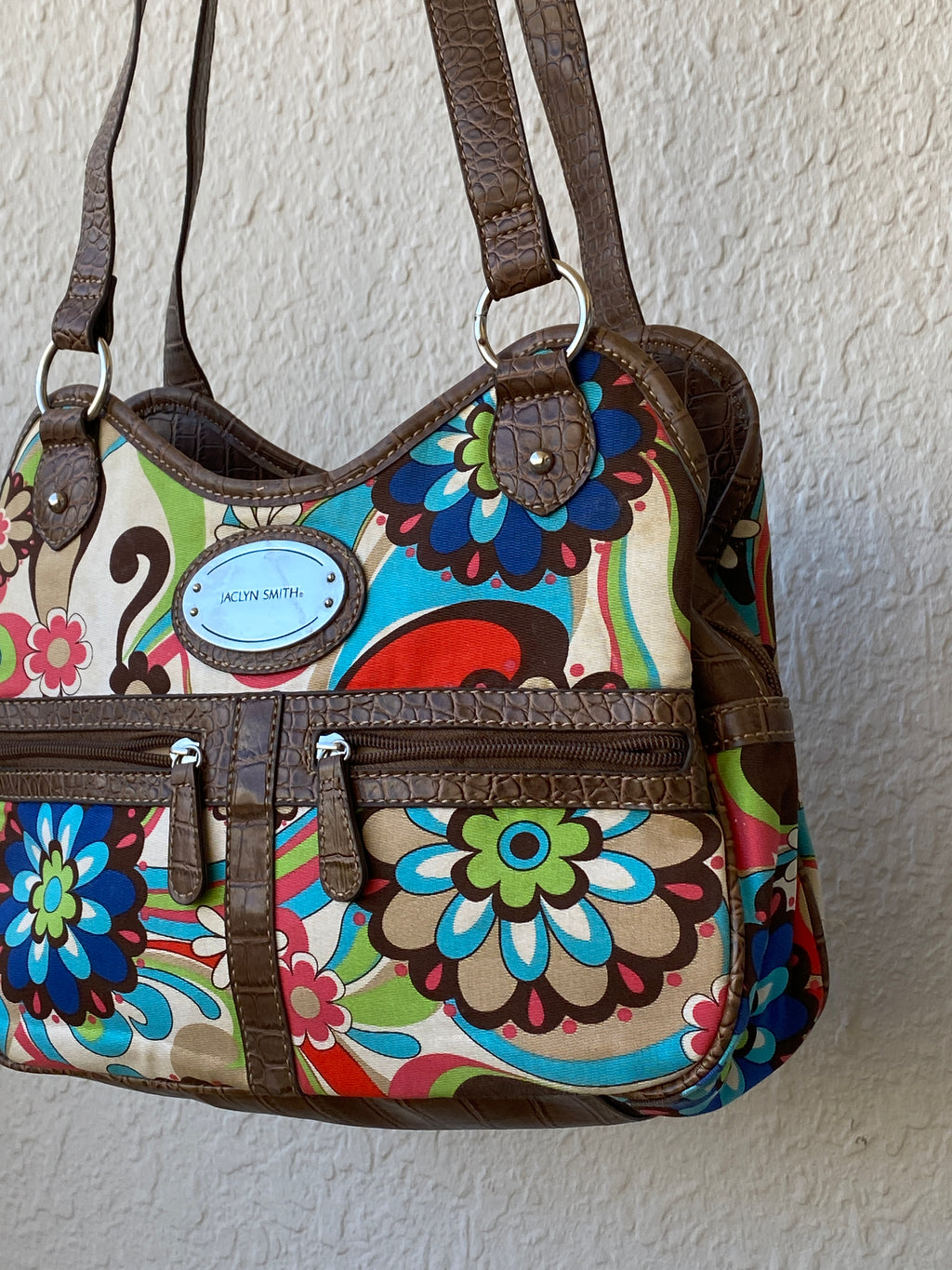 Y2K Jaclyn Smith Faux Leather Floral Colorful Shoulder Bag