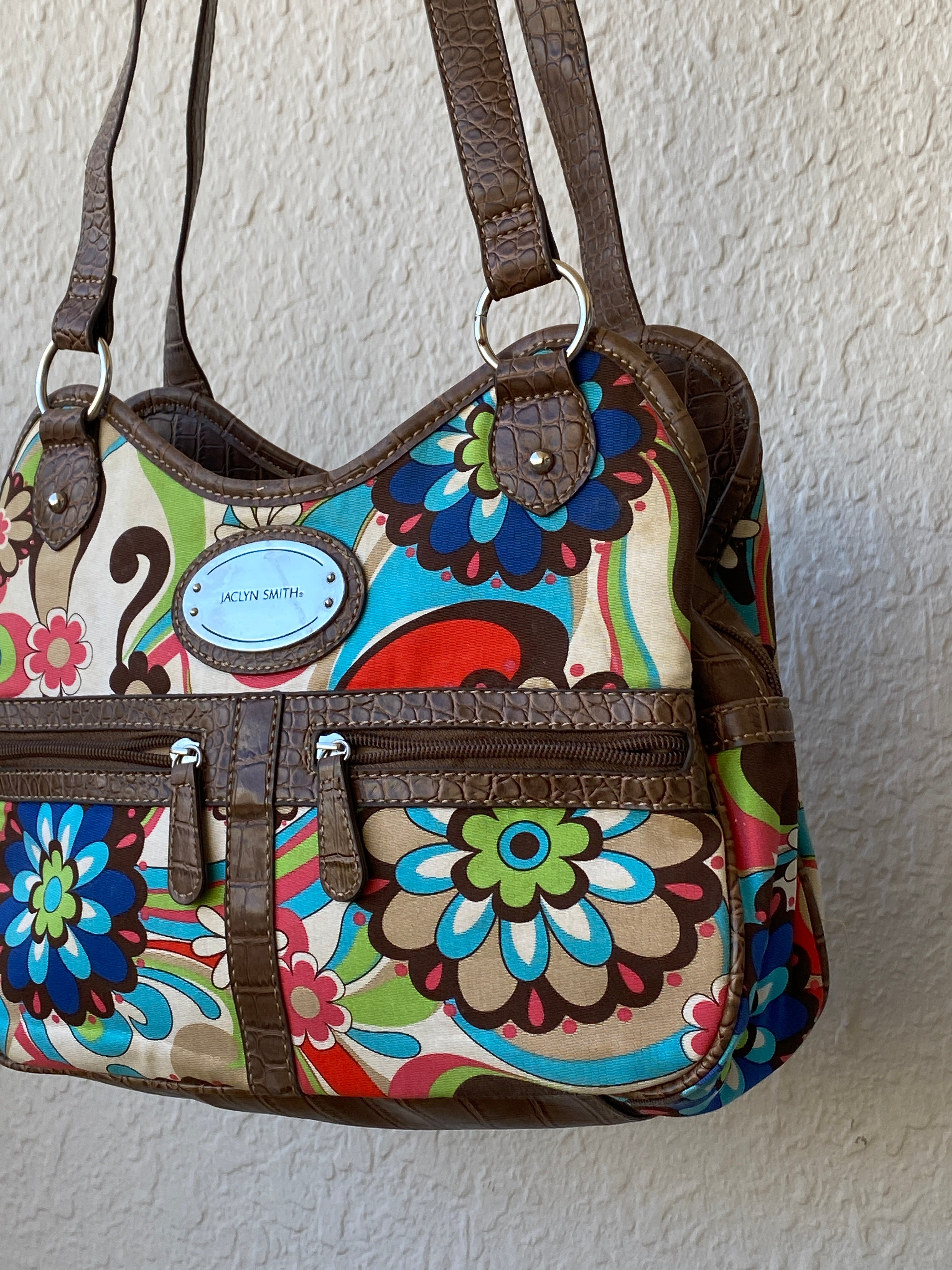 Y2K Jaclyn Smith Faux Leather Floral Colorful Shoulder Bag