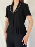 Danny & Nicole Vintage Black Blazer Women’s Short Sleeve Tailored Office Jacket with Waist Detail - M