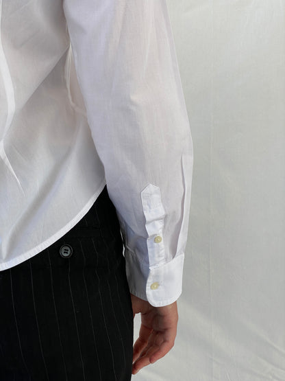 Lauren By Ralph Lauren Long Sleeve Button Up Office Shirt White Ruffle Blouse - S