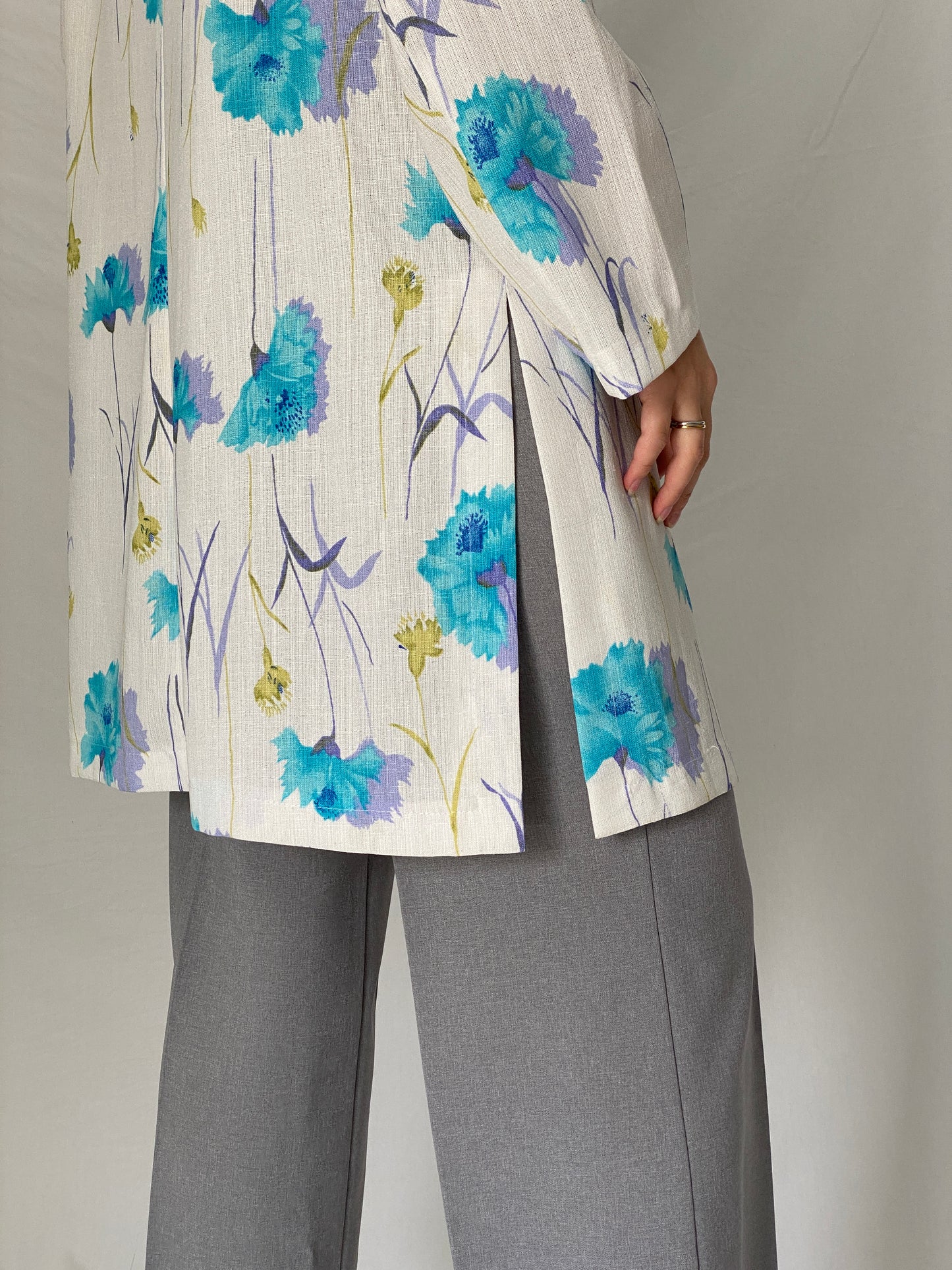 Vintage As Niobe New Line by ASM Floral Long Blazer 90s Blue Botanical Tailored Jacket - M