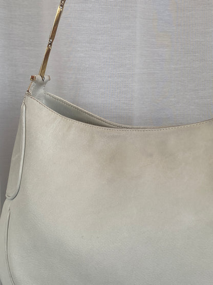 Vintage Salvatore Ferragamo White Leather Purse Gold Handle Shoulder Bag