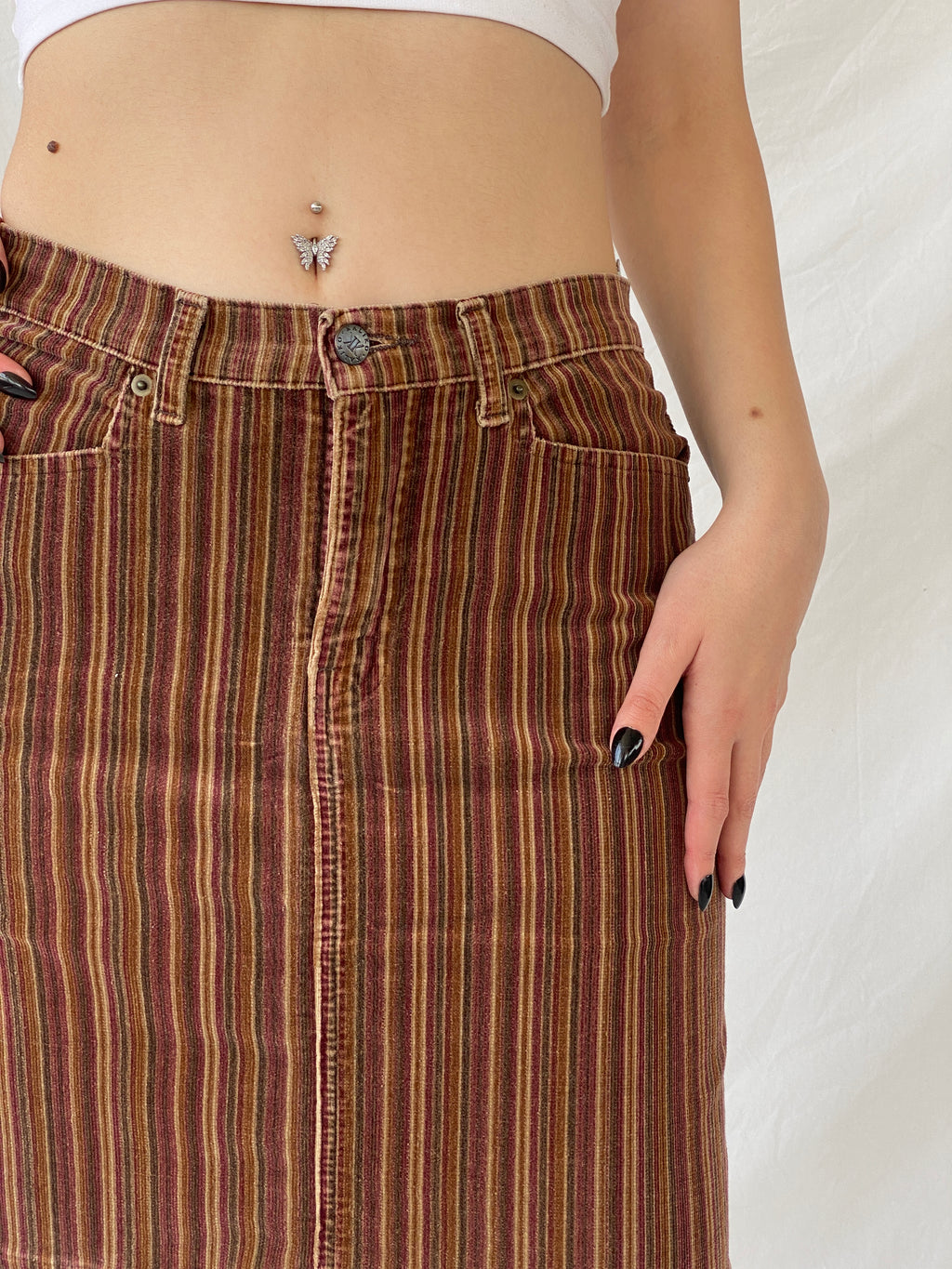 Y2K Kaliko Striped Corduroy Brown Short Skirt - M