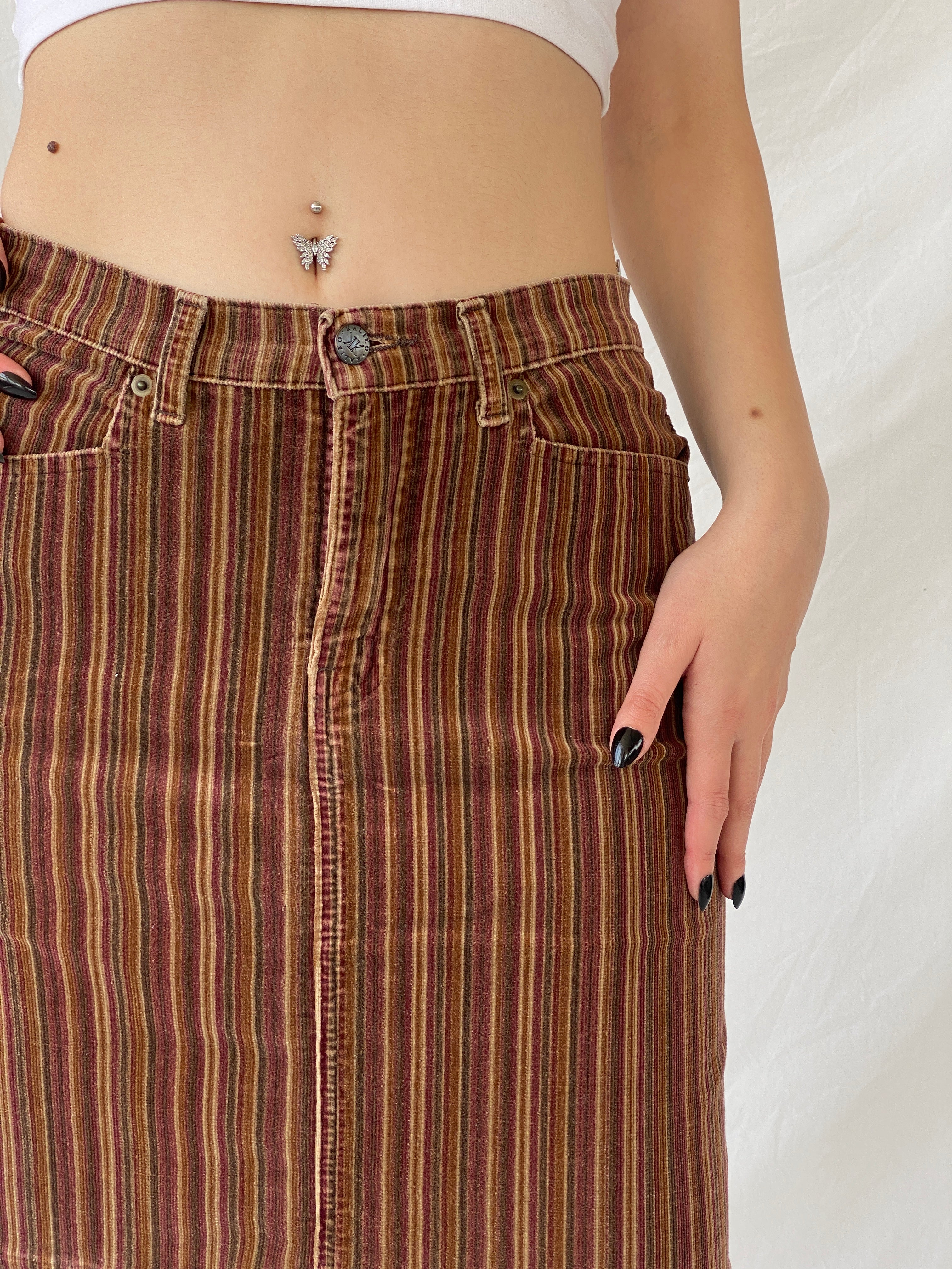 Y2K Kaliko Striped Corduroy Brown Short Skirt - M
