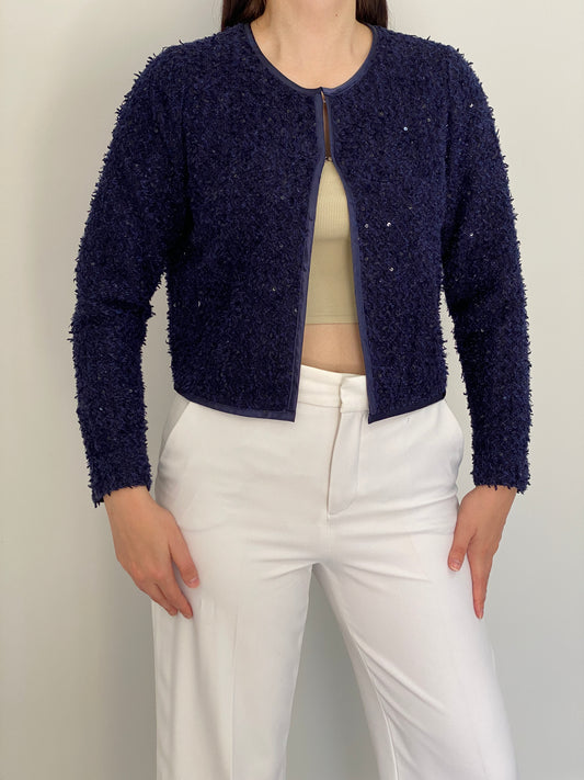 SOMMERMANN Navy Blue Textured Sequin Cardigan Jacket – M