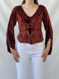 Vintage Y2K BÃRES Witchy Corset Blouse Velvet Full Sleeve Vampy Top - M