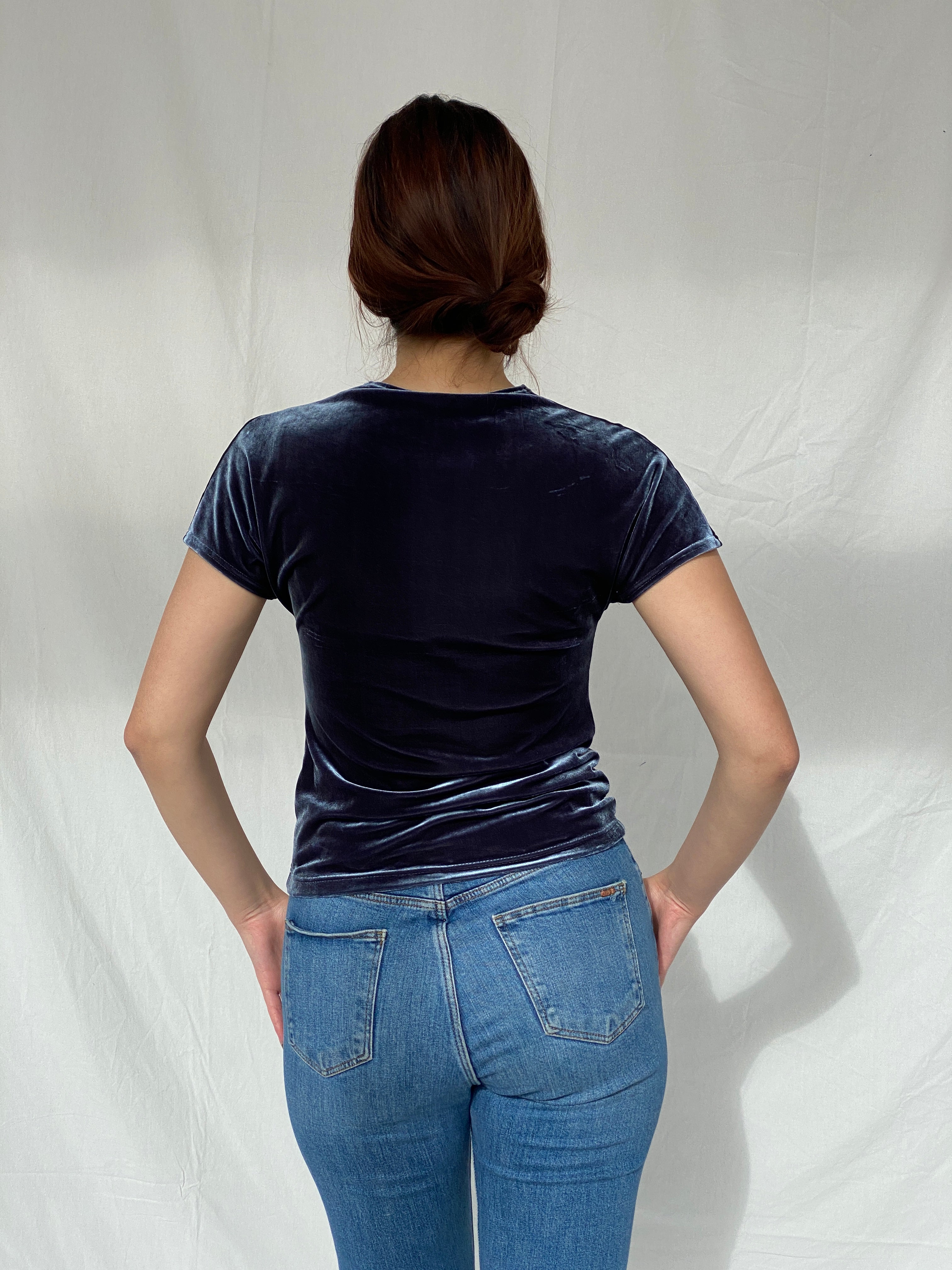 Y2K Référeuce Velvet Half Sleeve Top - M